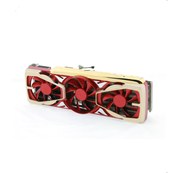 Custom 3-Fan GPU Cooler, Aluminum Heatsink with Red Fans, Replacement Graphics Card Cooling System for Desktop