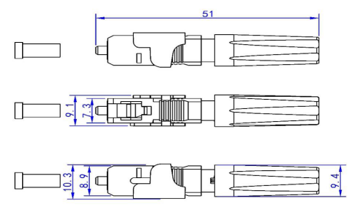 Optical Fiber  V Groove Design / SC UPC Fiber Optic Quick Fast Connect  50mm, 60mm for Ftth