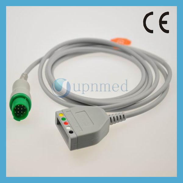 Schiller One piece 3-lead ECG Cable with leadwires,clip,snap