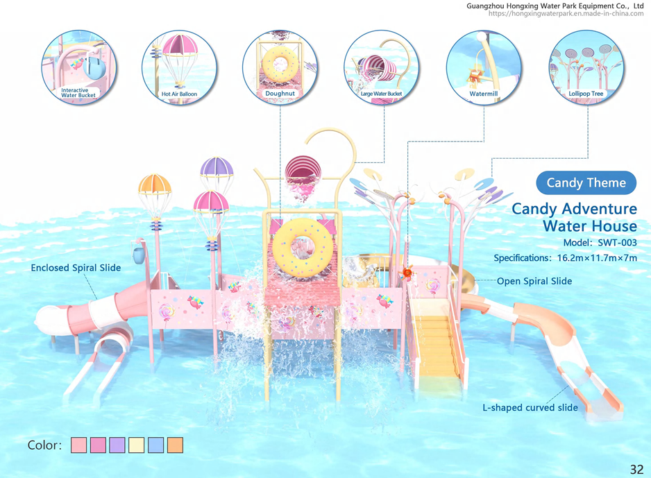  Candy Theme Water House SWT-003 | Compact FRP Water Park Playground  Interactive Water Play Childrens Splash Pad Water Slide Splash Park Equipment