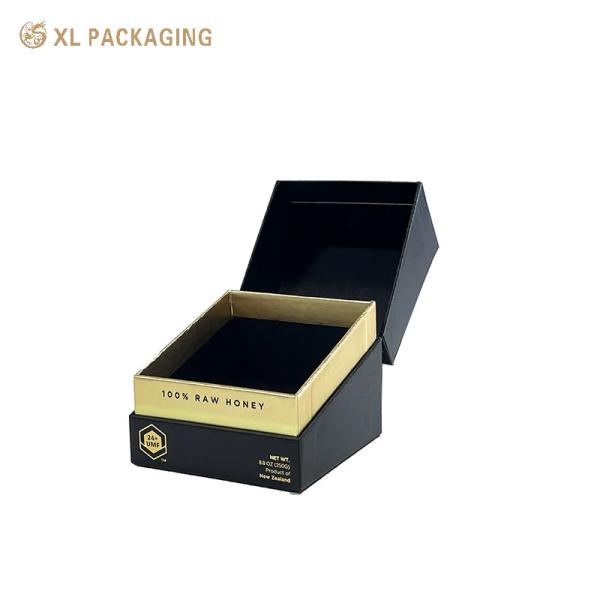 Custom 3 Pieces Bevel Edge Gift Box with Gold Foil UV Logo and Black Velvet EVA Insert for Jar Perfume Candle Skincare