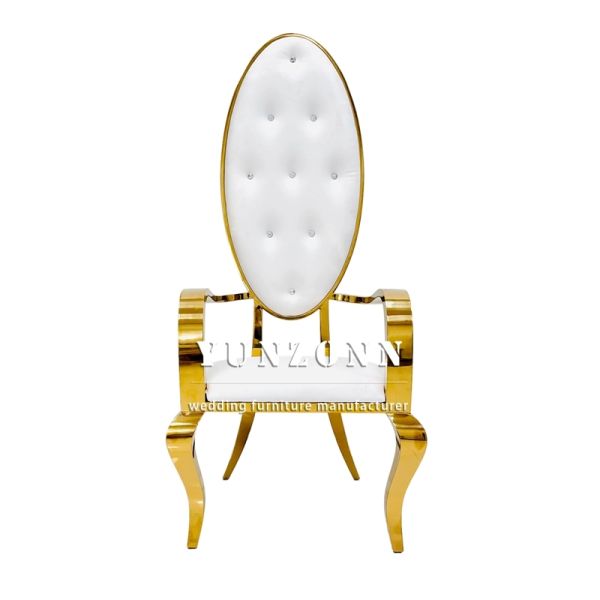 Luxury Style Hot Sale High Back Stainless Steel Chair With Armrest king Chair for Wedding Used