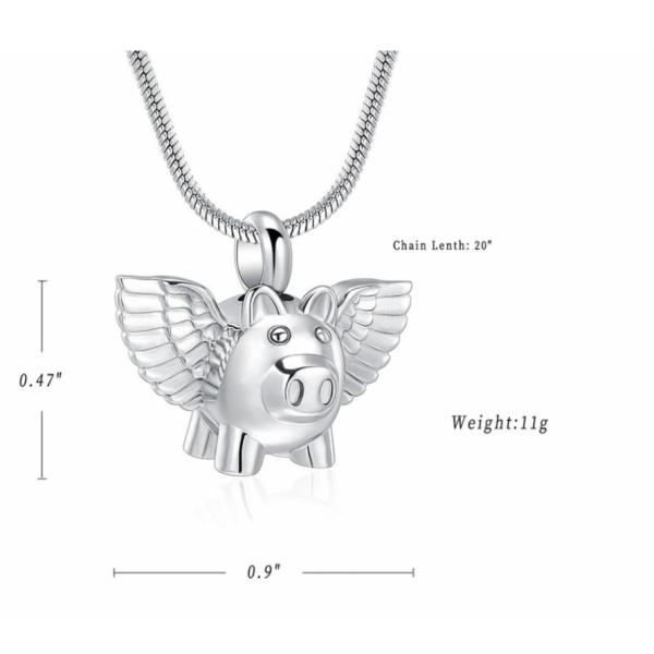 Unique Designs Cute Pig With Wings Funeral Keepsake Pendant Necklace Silver Rose Gold