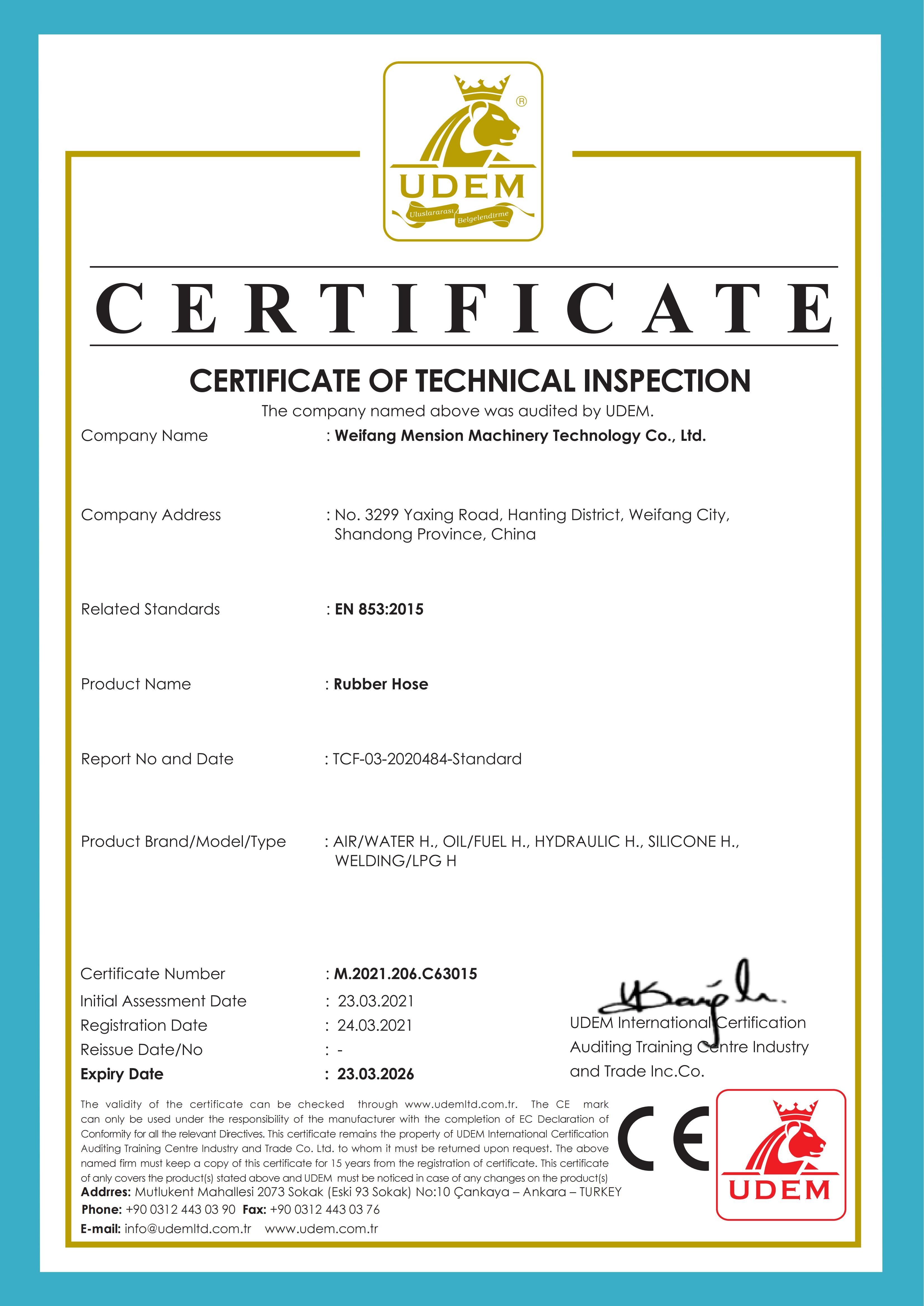 Weifang Mension Machinery Technology Co., Ltd. Сертификации