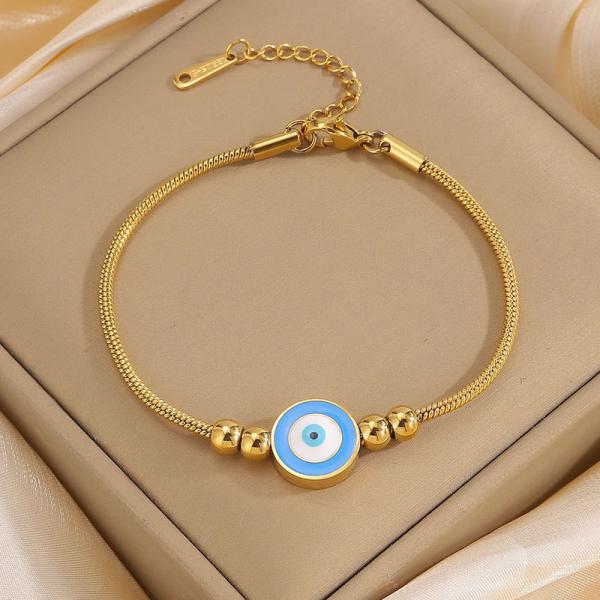 Pulseras al por mayor de acero inoxidable para mujer con ojo turco