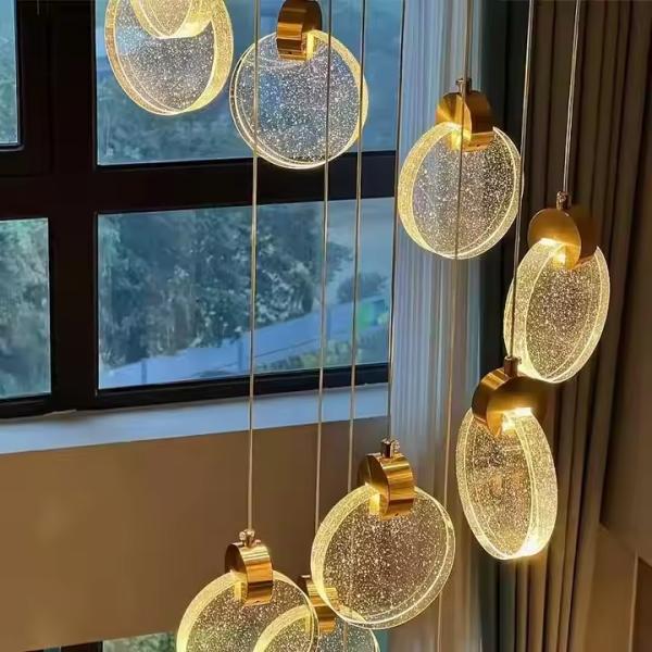 Chambre de séjour en cristal ronde contemporaine maison décorative Led Pendant Light Pour l'hôtel Escalier de salon