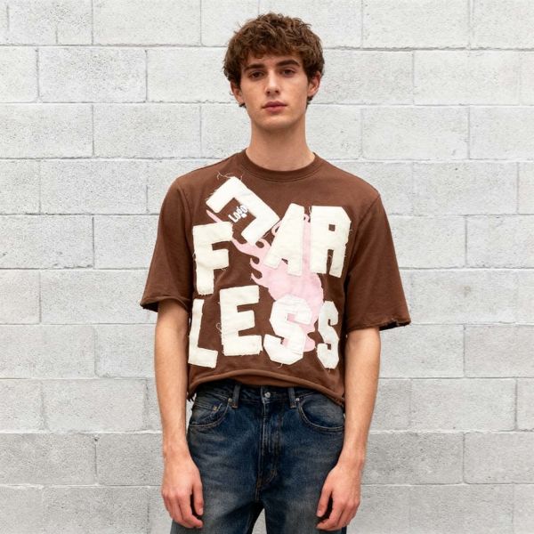 Custom Distressed Boxy T Shirt for Men Cotton Applique Embroidery Patch Cropped Tee Drop Shoulder Plain Raw Hem T-Shirts