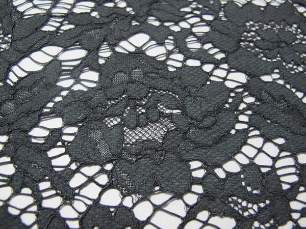 Black Nylon Corded Lace Fabric Floral Knitted Shrink-Resistant