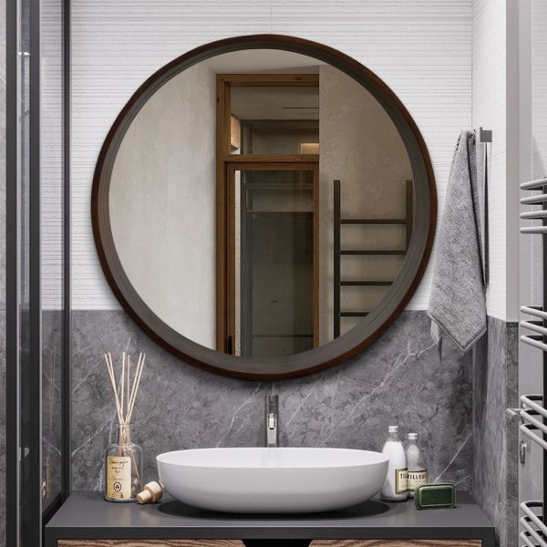 Solid Wood Framed Mirror HD Silver Explosion Proof Wall Mounted Framed Mirror For Home