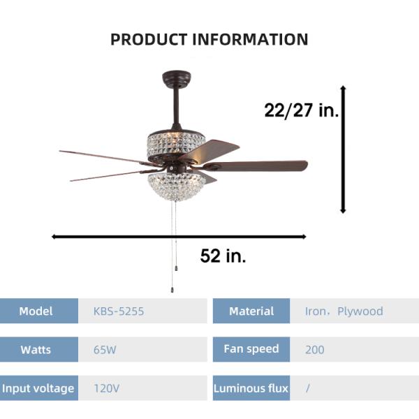 Bedroom AC110V 4100K  Flush Mount Crystal Chandelier Ceiling Fan Remote Control