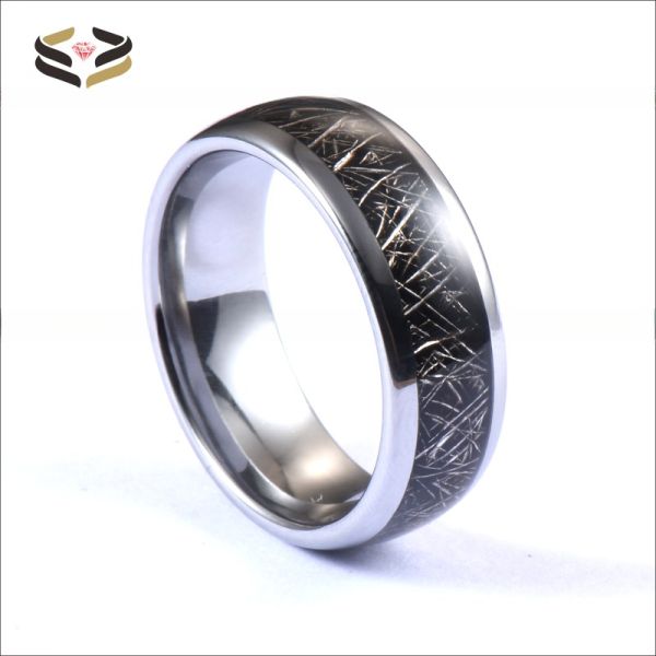 8mm Silver Tungsten Carbide Black Meteorite Ring Fashionable Wedding Band with Sample Making and Other Diamond Shape