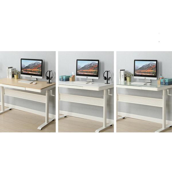 Height Adjustable Wooden Hand Crank Lifting Coffee Table Gaming Desk for Living Room