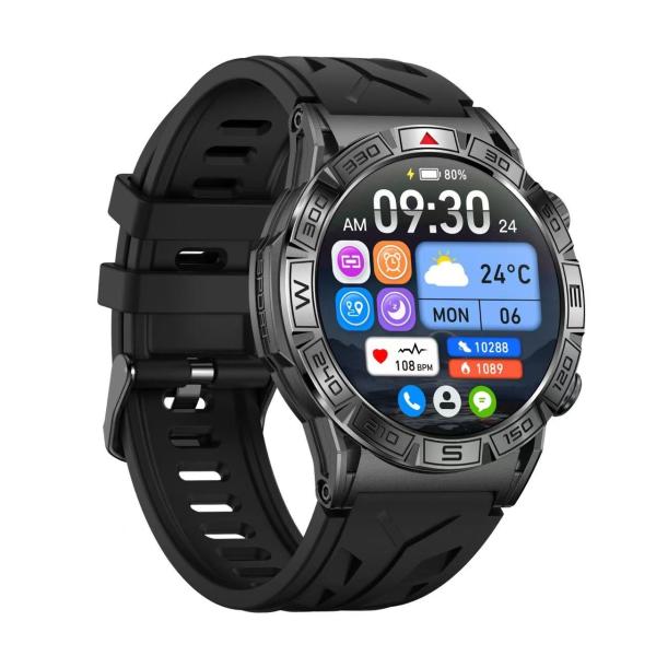 1.43 pouces GPS lampe de poche Smart Watch Surveillance de la santé 107 Sports Mode Android IOS Sports
