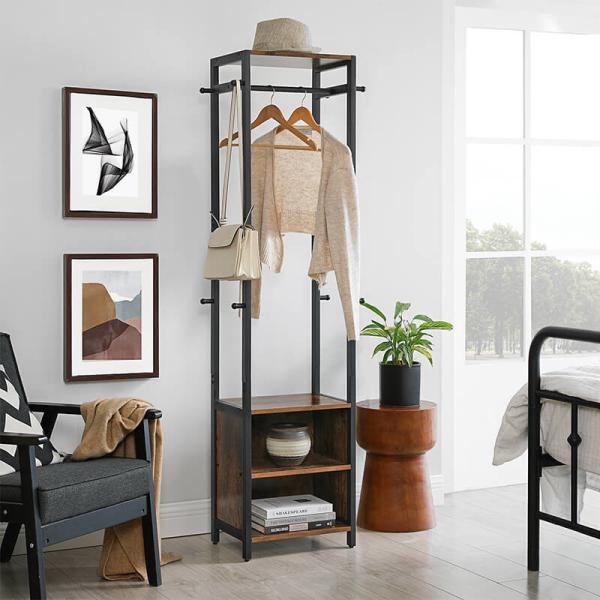 Small Coat Stand with Hooks, Industrial Coat Rack, Wooden Coat Stand, Small Hall Tree, LCR82BX