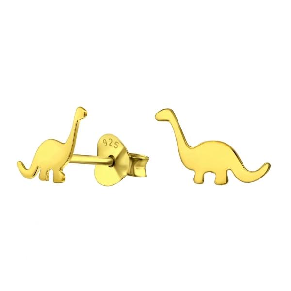 Children'S Dinosaur Gold Plated Stud Earrings 925 Sterling Silver Mini