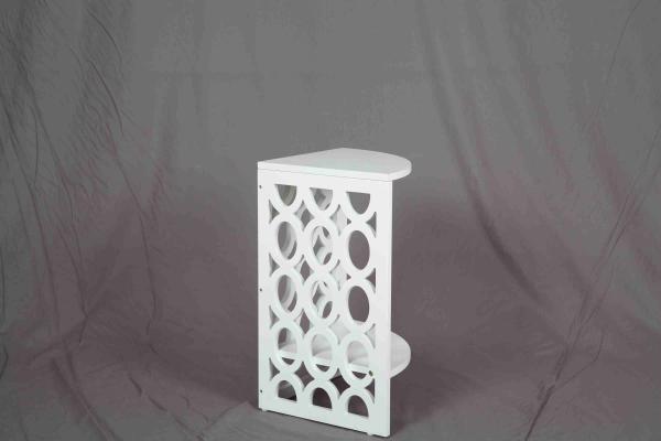 Hollow Solid Wood Corner Side Table , White Corner Nightstand With 2 Tier Shelves