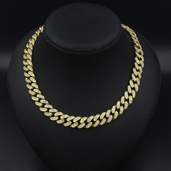 Hot Sale Hip Hop Jewelry Iced Out White Rhinestone Miami Cuban Link Chain Choker Necklace for Women Men Gift