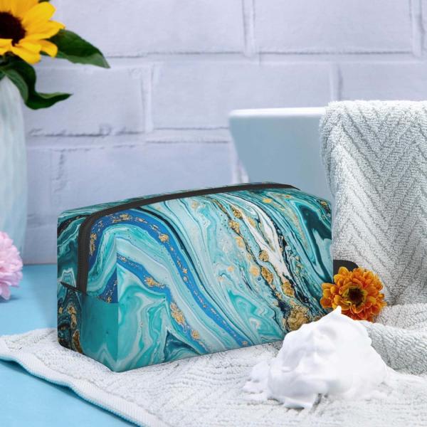 Shockproof protective &Store Portable Shaving Kit Bag, Blue Gilt Marble,Wash Bag for Travel, Gym, Camping