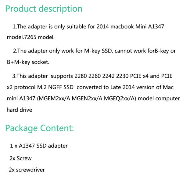 M.2 NGFF Adapter NVME SSD Converter Card with PCB Material 6 Months Warranty and 15g Weight for MacBook Mini A1347