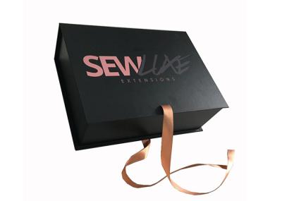 Black Color Folding Carton Box Rigid Paperboard Material For Wig Extension Packaging