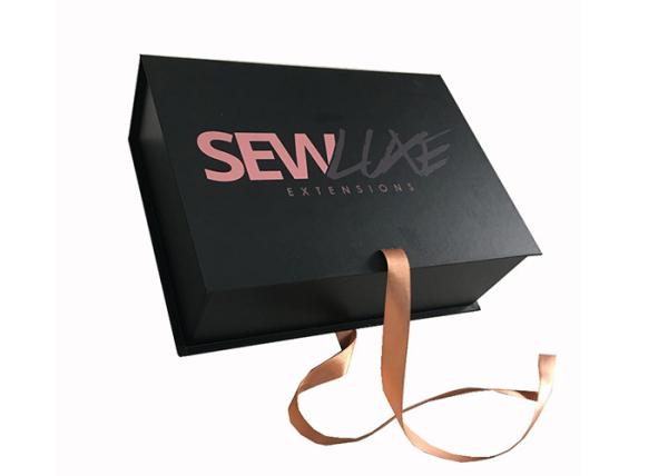 Black Color Folding Carton Box Rigid Paperboard Material For Wig Extension Packaging
