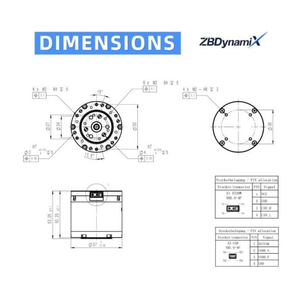 ZBDynamiX ZPA43-15-36-D-CO Integrated Planetary Joint Actuator | 70 Nm Peak Torque, 36:1 Ratio, OD56 mm