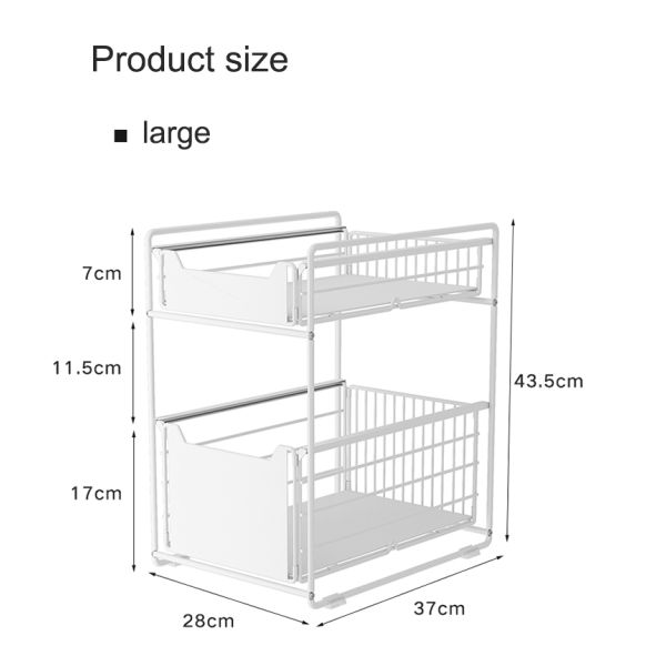 Upgraded Foldable Push-pull Metal Double-layer Bathroom Storage Organizer Under Sink Storage Rack for Kitchen Cabinet Countertop