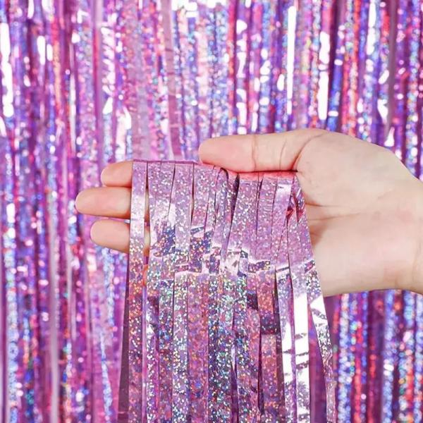 PET Laser Rain Curtain 3x6m Rose Gold Fringe Curtain For Birthday Party
