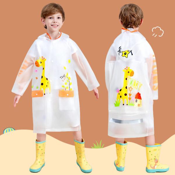 Kids Waterproof Raincoat, Children'S Raincoat Transparent Poncho, Students in school bag raincoat hooded animation
