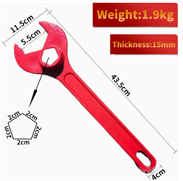Medium Size Cast Steel Fire Hydrant Wrench Painted Pentagon Fire Valve Spanner 40mm Depth