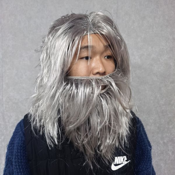 Realistic Grey Wig and Beard Set for Men, Long Silver Hair Old Man Costume, Wizard Hermit Caveman Cosplay for Halloween Party