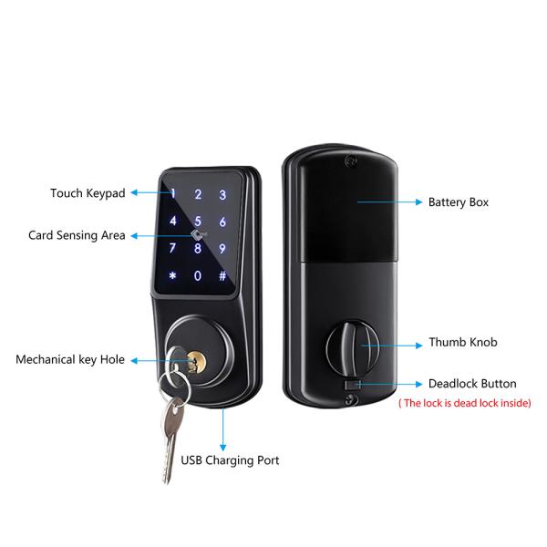 Aplicativo de controle remoto Deadbolt Cartão RFID impressões digitais Fechadura de porta inteligente sem fio
