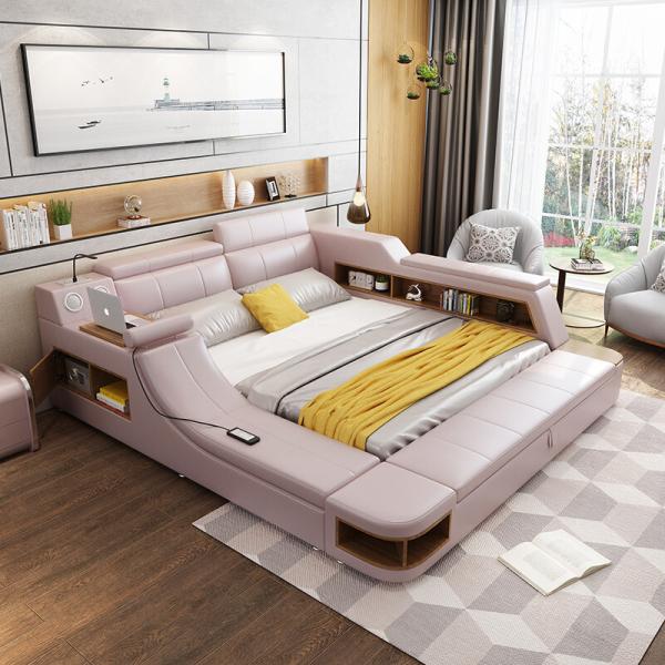 Multifunction Leather Bed Frame Queen Size Low Profile