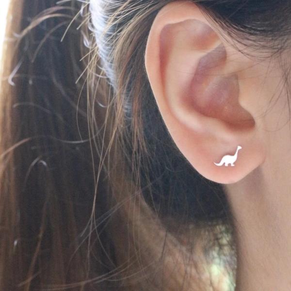 Children'S Dinosaur Gold Plated Stud Earrings 925 Sterling Silver Mini