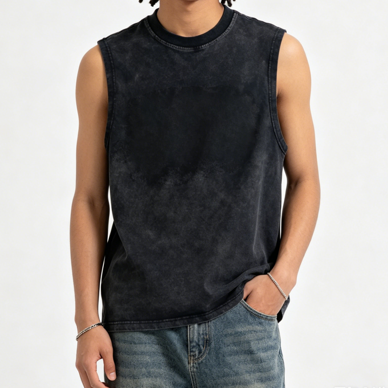 Wide Shoulder Mens Sleeveless T Shirt Crew Neck Cotton Sleeveless Tank Tops
