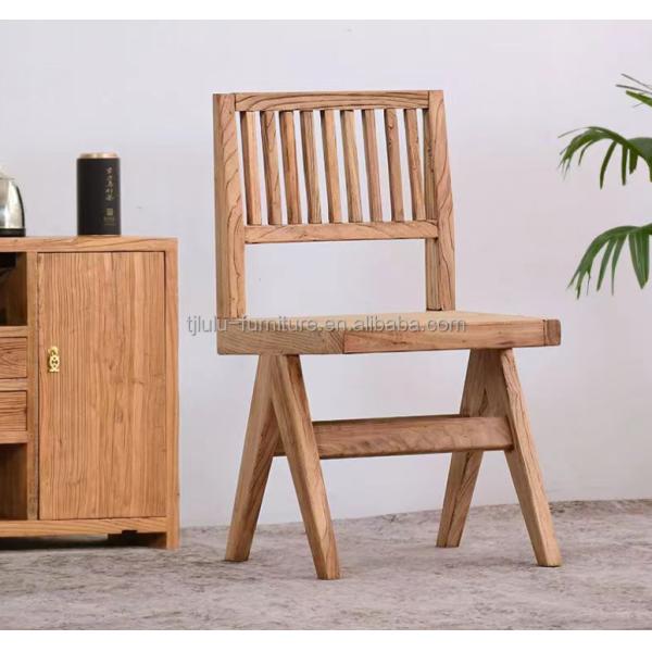 Vintage Luxury Elm Solid Wood Dining Chair in Walnut Finish for Customized Designs Furniture
