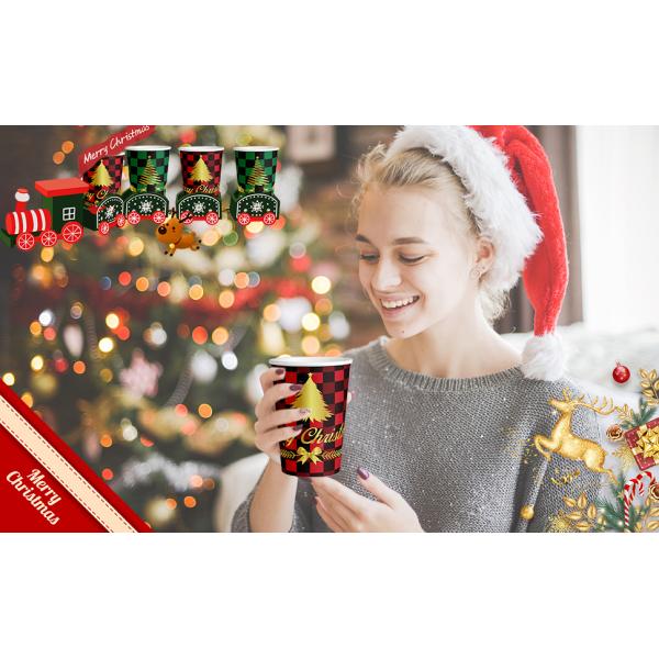 12 Oz Christmas Paper Cups Disposable Coffee Cups, Red Green Coffee Cup Christmas Holiday Party Supplies