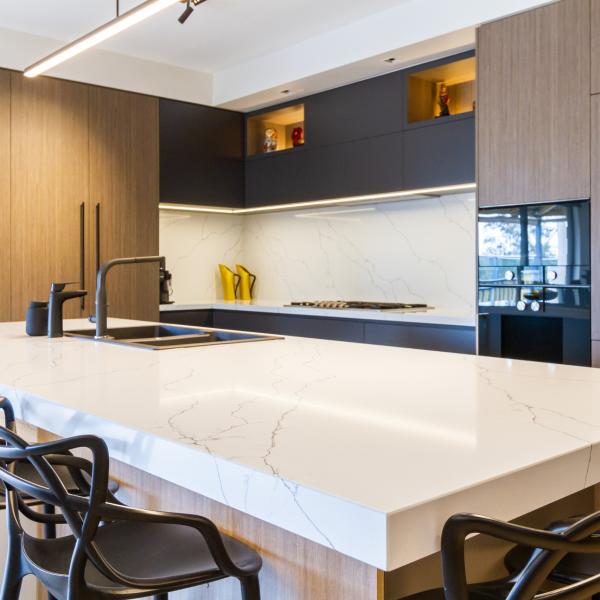 Wooden Grain Melamine Kitchen Cabinet  Modern Kitchen Island