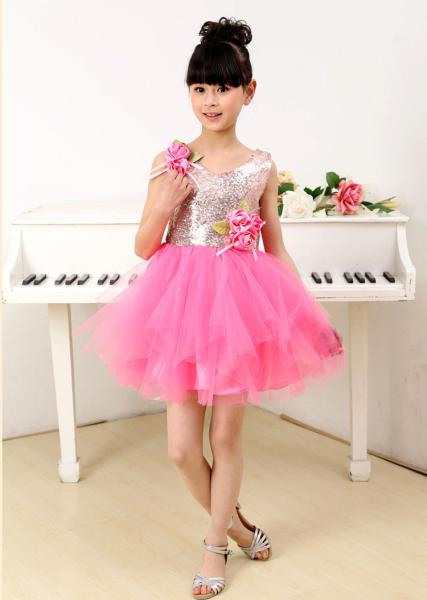 Dancing clothes girls flowers veil host sequined dress costumes children modern dance