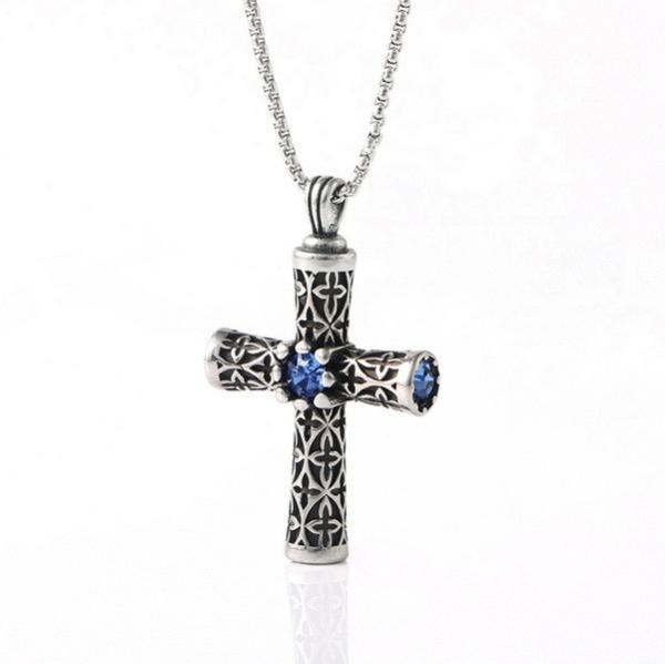 Explosive retro stainless steel cast cross zircon punk trendy new pendant