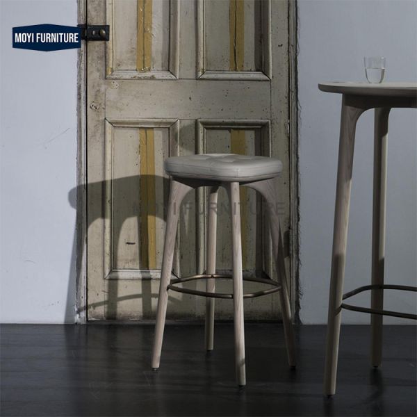MOYI Bar Chair Solid Wood Luxury American Retro Leisure bar Chair Nordic Hotel Modern Metal High Stool Front Desk Chair
