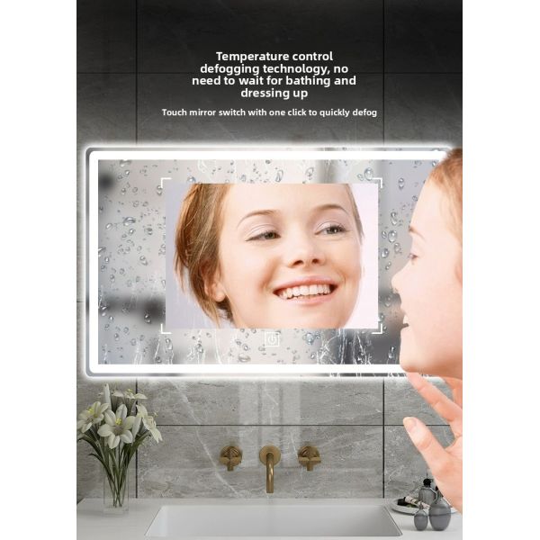 Modern Bathroom Rectangle Wall Mounted Smart Led Mirror With Time Display