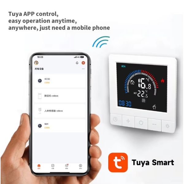 SIXWGH Tuya Smart Thermostat Wi-Fi App Control OLED Display Slider Design Voice Control 7-Day Schedule 16A Load Works Home