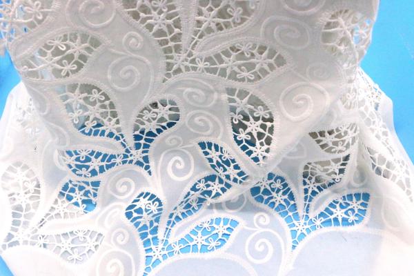 Laser Hollow Out Chiffon Allover Lace Fabric Breathable Leaf Dyeable For Summer Dress