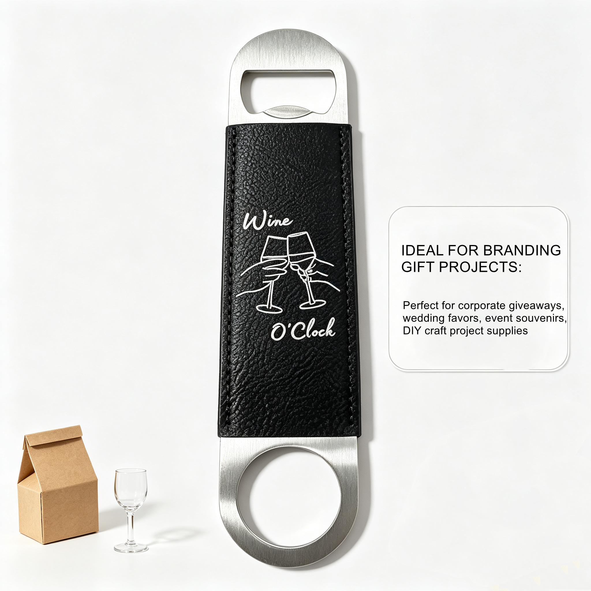 Blank Laser Engravable Vegan PU Leather Stainless Bottle Opener, Double sides customizable, laserable blanks for CO2 laser & DIY engraving projects