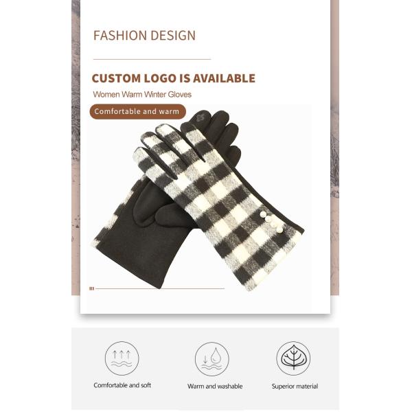 Christmas 22x16cm Windproof Heated Gloves Grid Winter Ladies Mittens Fleece Thick