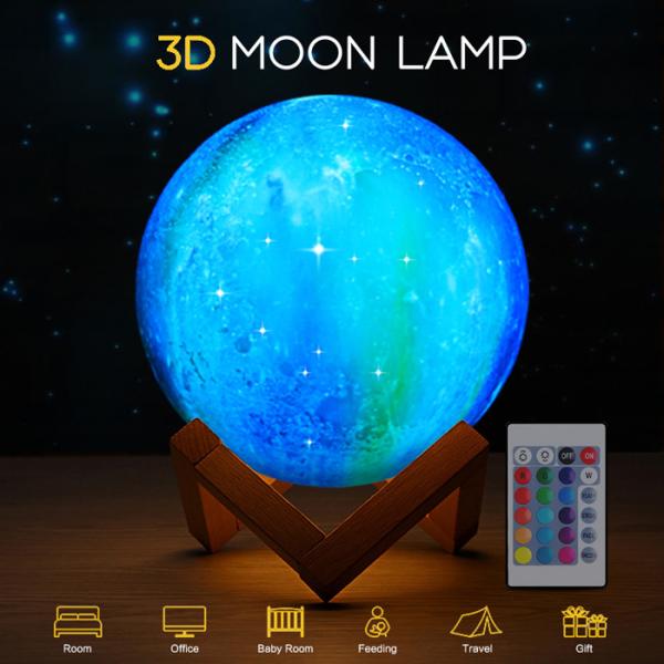 Personalized Moon Led Night Light 5.9 Inch With Stand 16 Colors RGB