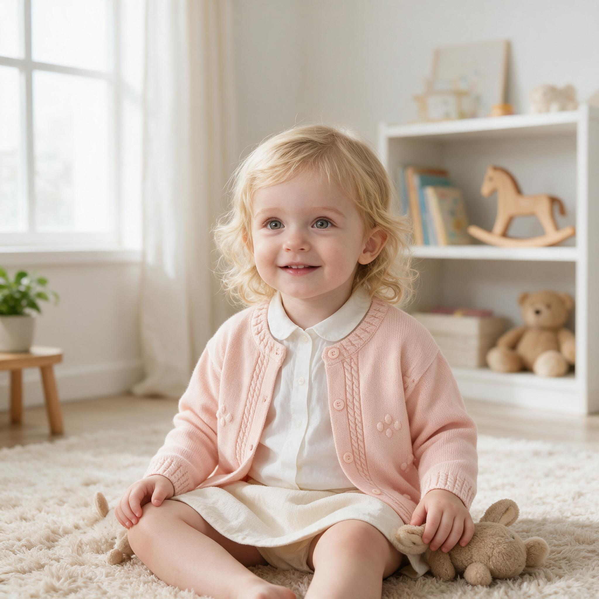 Baby Girl Cute Floral Pattern Cardigan Sweater with Button Closure and Lightweight Wool for Spring