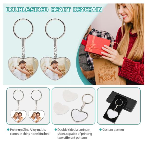 Custom Photo Keyring Double Sided Sublimation Heart Keychain With Black Box Packing