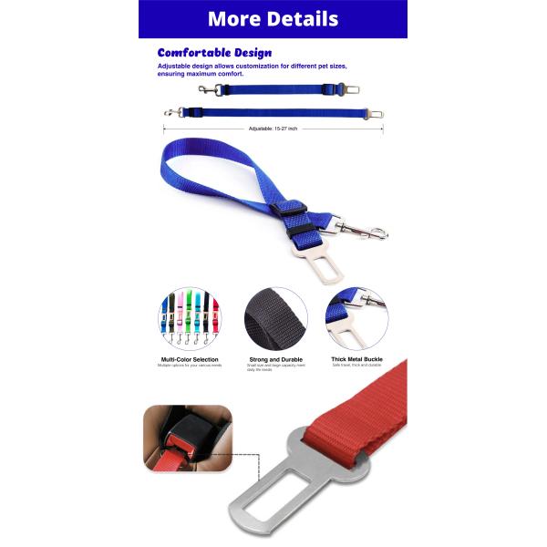 Multi Color Durable Adjustable Dog Seat Belts For Cars Dog Accessories Car Seat Belt
